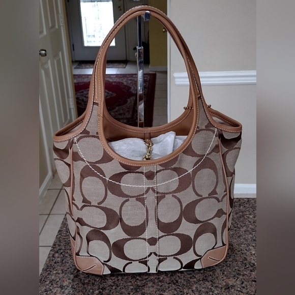 COACH ERGO Brown Signature C Jacquard Leather Monogram  Hobo Bag - Picture 7 of 17